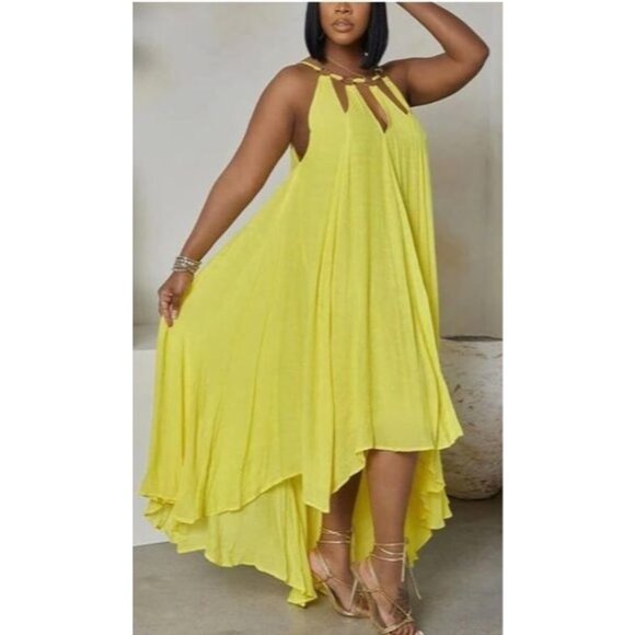 Yellow High-Low Sleeveless Dress With Ring Detail Size1XL - Picture 1 of 10